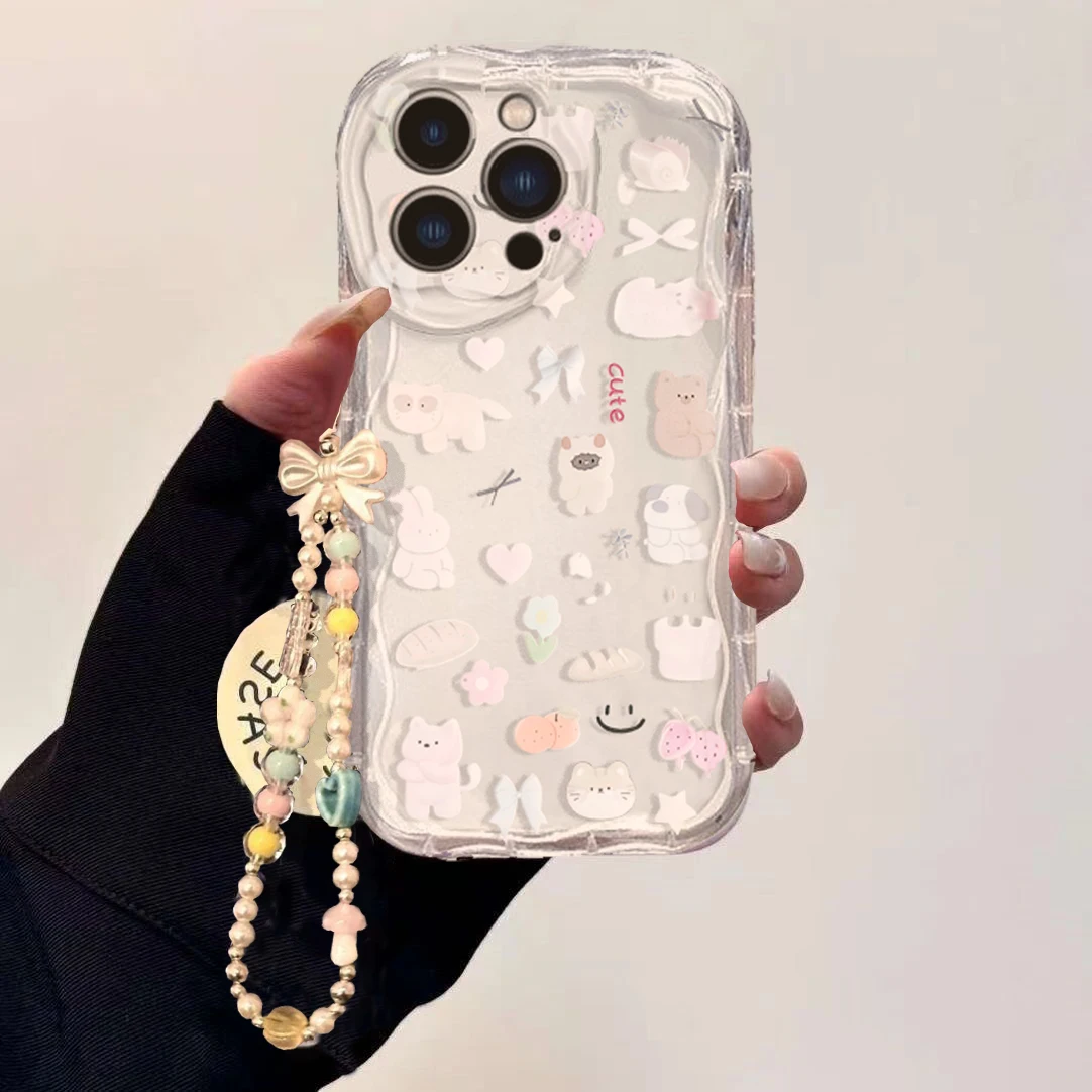 Cute Cat Bow Wrist Chain Case  - огляд і ціна Cute Cartoon Wrist Strap Silicone Case