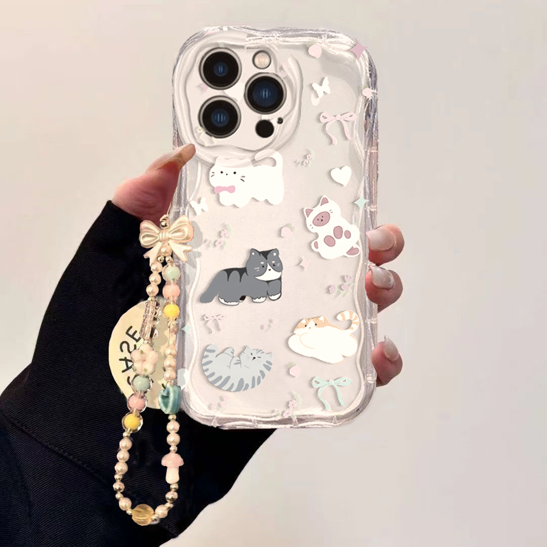 Cute Cat Bow Wrist Chain Case  - огляд і ціна Cute Cartoon Wrist Strap Silicone Case